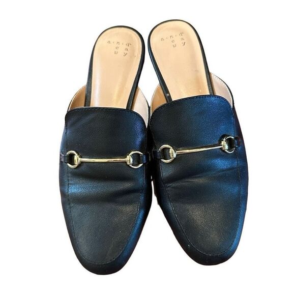 A New Day black slide mules with gold horse buckle- size 8 - Picture 1 of 5
